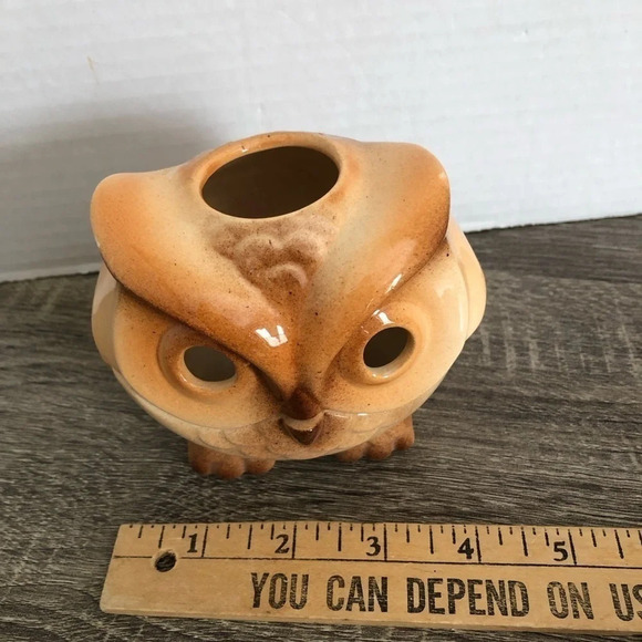 Vtg Hand Painted Ceramic Owl  Tealight Holder - Picture 3 of 7